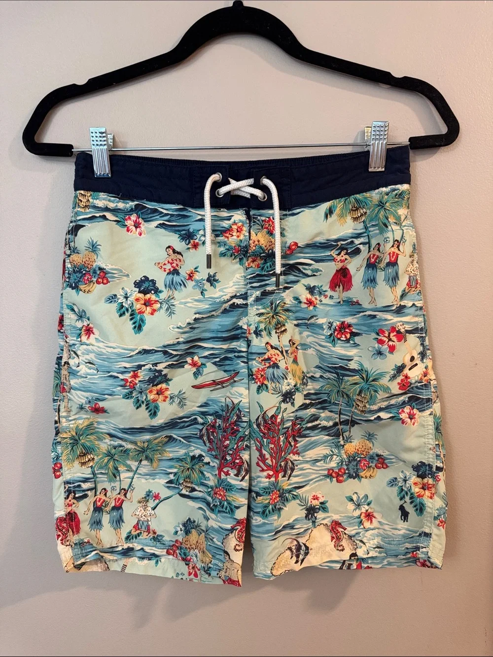 Boys Polo Ralph Lauren Light Blue Tropical Print Swim Shorts Size Medium (10/12)